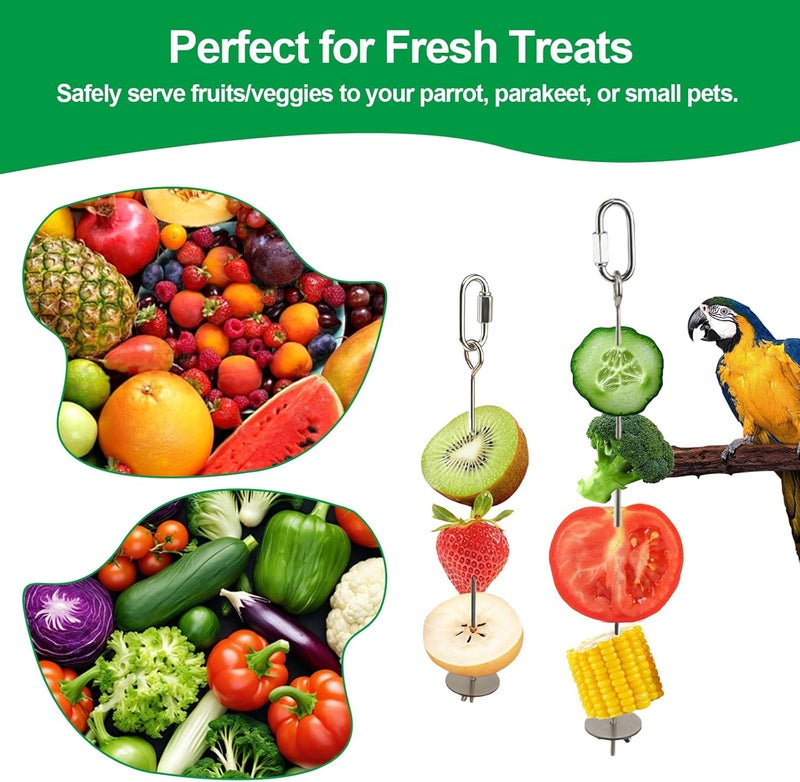 smrtcol 3 Pcs Bird Cage Food Holder Stainless Steel Parrot Fruit & Vegetable Skewer Hanging Foraging Toy for Parakeets, Budgies, Macaws - Image 5